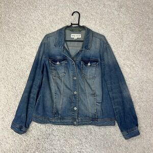 Ava & Viv Denim Jacket Womens 1X Blue Jean Trucker Boho Festival Concert Casual